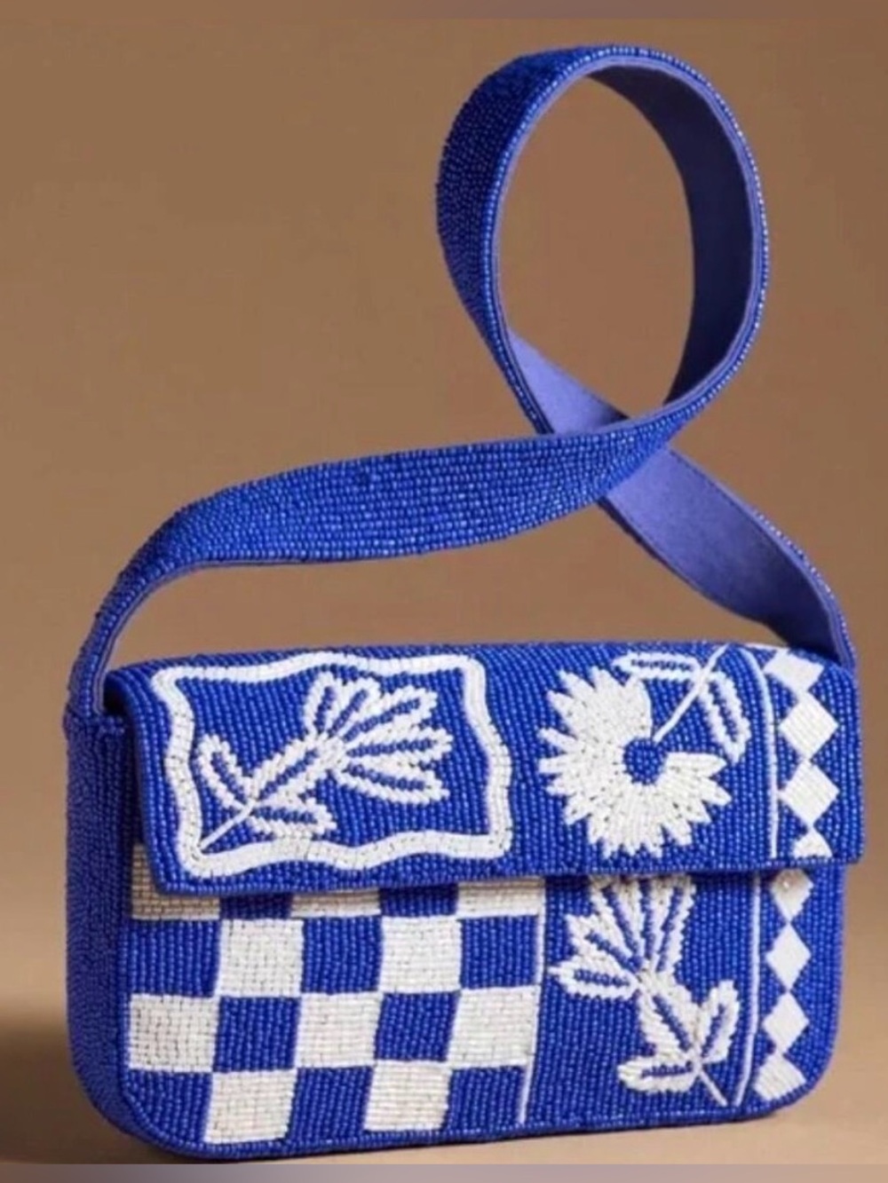 Anthropologie The Fiona Beaded Bag: Floral Edition Blue